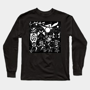 the brick scheme in totem ecopop tribal art with soccer and toys in dark Long Sleeve T-Shirt